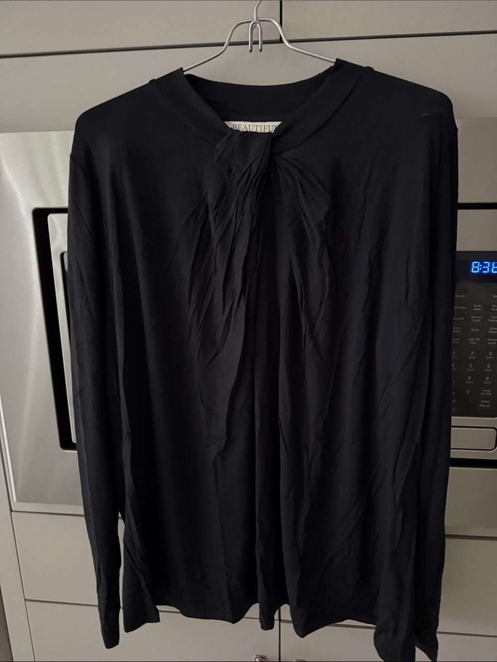 Black Long-Sleeve Twist-Neck Blouse